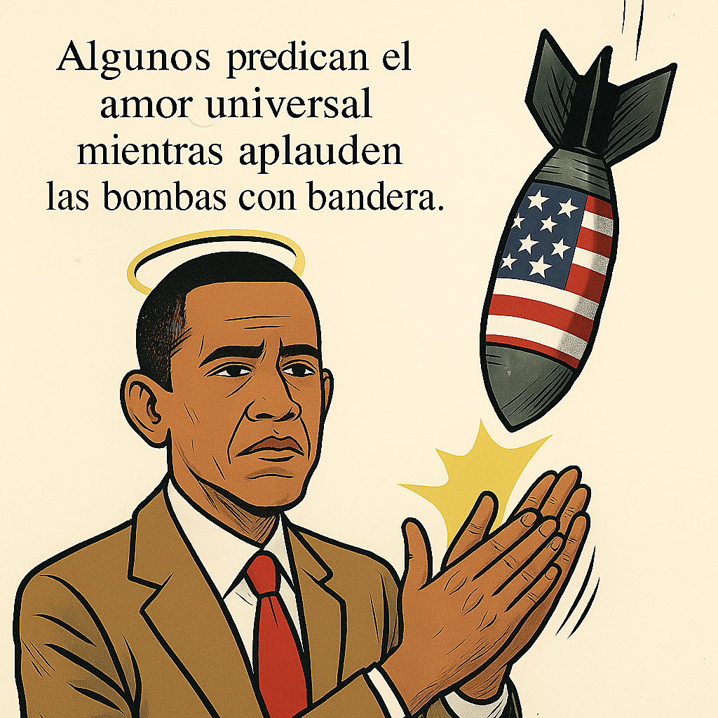 Cover Image Algunos predican el amor universal mientras aplauden las bombas con bandera.